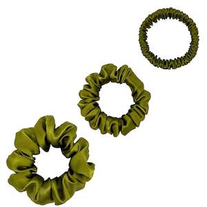 Silk Scrunchies Trio - Olive - Mini, Small, Medium