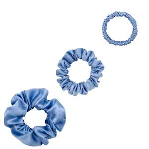 Silk Scrunchies Trio - Sky Blue - Mini, Small, Medium