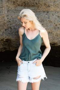 Bias-cut 100% Mulberry Silk Camisole - Urban Green