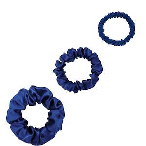 Silk Scrunchies Trio - Navy Blue - Mini, Small, Medium