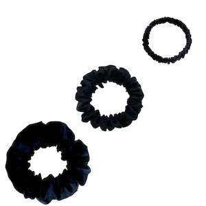 Silk Scrunchies Trio - Black - Mini, Small, Medium