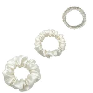 Silk Scrunchies Trio - White - Mini, Small, Medium