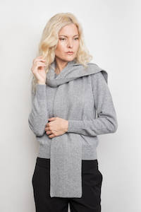 Clothing: Slim Ribbed Cashmere Long Scarf - Grey