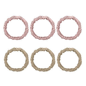 6 Pack Premium Mini Mulberry Silk Scrunchies - Champagne & Pink