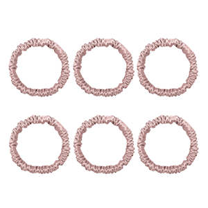 6 Pack Premium Mini Mulberry Silk Scrunchies - Pink