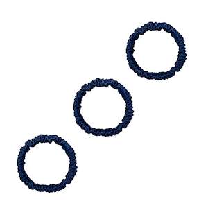 3 Pack Premium Mini Mulberry Silk Scrunchies - Navy Blue