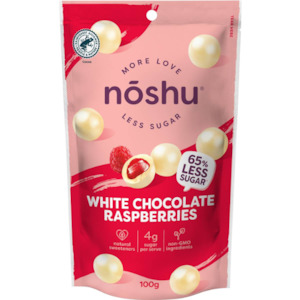 Noshu white chocolate raspberry bites 100g BB 11/01/25