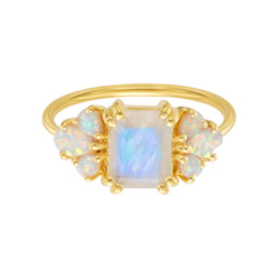 Rainbow Moonstone and Opal Empress Ring