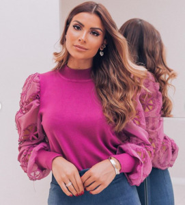 Alice Magenta Mesh Puff Sleeves  Top