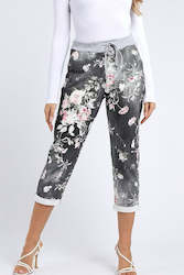 Stretchy Floral Pants - Black