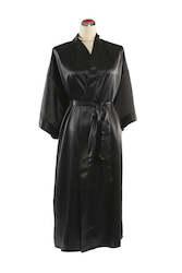 Silk Satin Kimono Robe - Black