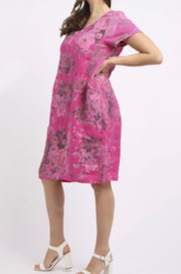 Womenswear: Linen Dress, Ribbed Sides Antique Rose - Fuchsia