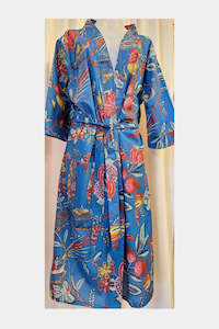 100% Cotton Robe - Royal Blue Birds and Flowers