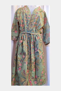 100% Cotton Robe - Lush Green with Flowers