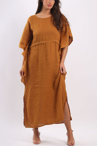 Linen Kaftan Dress - Mustard