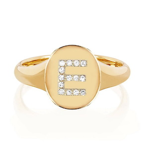 DIAMOND INTITAL 14-carat gold oval signet ring Lulu's Collective