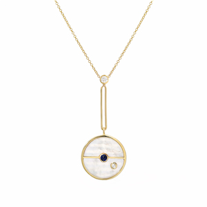 SIGNATURE COMPASS PENDANT with White Mother of Pearl and Blue Sapphire Lulu's Collective