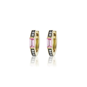 OTTO 18 - carat gold, diamond and pink sapphire huggie earrings Lulu's Collective