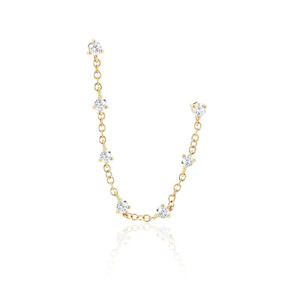 DIAMOND DOUBLE STUD 14-carat gold prong set chain earring Lulu's Collective