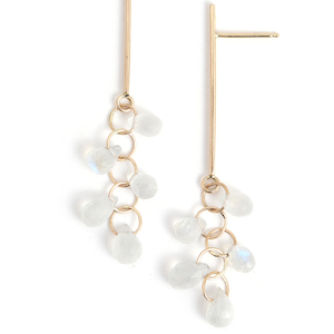 5 RAINBOW MOONSTONE 14-carat gold long bar stud drop earrings Lulu's Collective