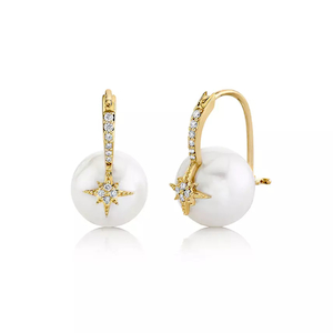 DIAMOND AND PEARL STARBURST 14-carat gold earrings Lulu's Collective