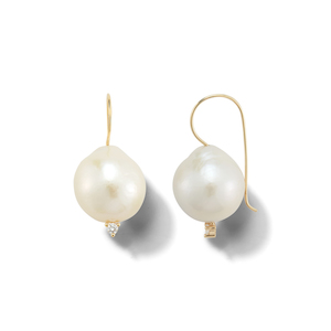 BAROQUE PEARL AND DIAMOND 14-carat gold French wire earrings Lulu's Collective