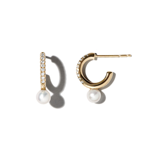 DIAMOND AND FRESHWATER PEARL 14-carat gold hoop earrings Lulu's Collective