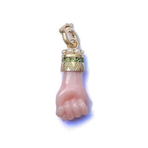 FLOSSIE 14-carat gold, pink opal, green tourmaline and pearl figa charm Lulu's Collective