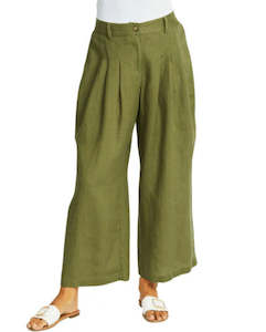 Amal Linen Palazzo Pant - Khaki- PING PONG