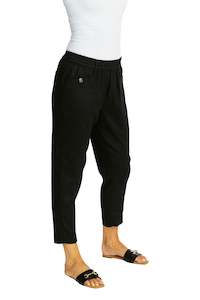 Ava Pull On Linen Pant - Black - PING PONG