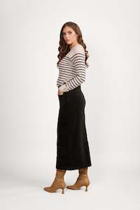 The Dark Room: Mid Length Cord Skirt w Front Panel Seams - VASSALLI