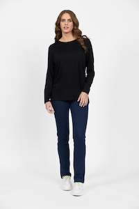 100% Merino L/S Top w Back Placket - VASSALLI