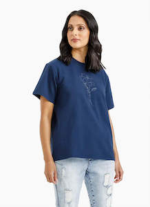 Chris Tee - Indigo Blue w Tonal Floral Print - HOME LEE