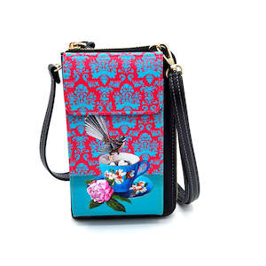 Cell Phone Bag (With Flap) - Angie Dennis, Fantail and Blue Teacup - NZ ARTISTS COLLECTION