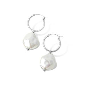 Steel Me Baroque Pearl Hoop Earrings - FABULEUX VOUS