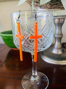 Orange Solid Cross Earrings - TWO BLONDE BOBS