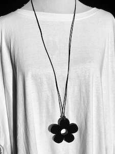 Small Black Daisy Petal Necklace - TWO BLONDE BOBS