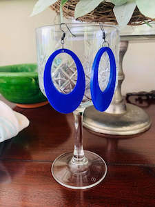 Large Cobalt Blue Retro Oval Earrings - TWO BLONDE BOBS