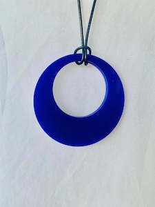 Large Cobalt Blue Retro Circle Necklace - TWO BLONDE BOBS