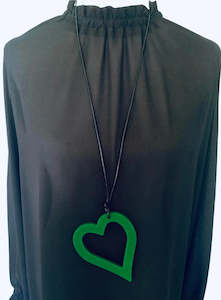 Large Green Open Heart Necklace - TWO BLONDE BOBS