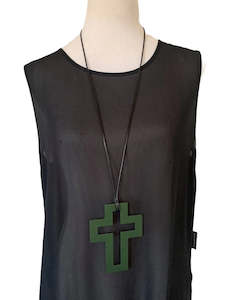 Two Blonde Bobs: Large Dark Green Cross Necklace - TWO BLONDE BOBS