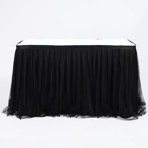 Tulle and Ice Silk Layered Table Skirting - Black (5.2m) - Includes Clips