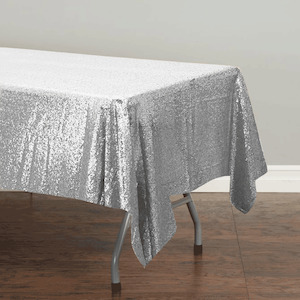 Function equipment renting, leasing or hiring: Silver Sequin Tablecloth 125x240cm