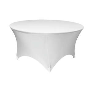 Function equipment renting, leasing or hiring: White Round Lycra Fitted Tablecloth (6ft)