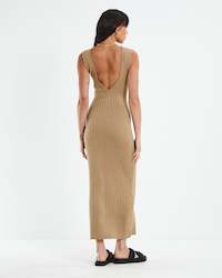 Subtitled Knitted Backless Midi Dress