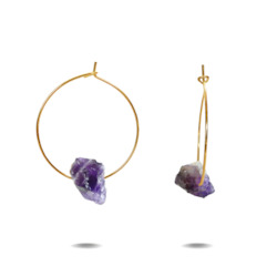 Lena | Gold Filled Amethyst Crystal Hoop Earrings