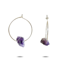 Lena | Sterling Silver Raw Amethyst Hoop Earrings