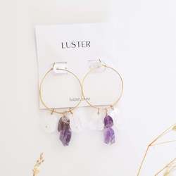 Limited Edition | Quartz & Amethyst Drops Gold Filled Hoops