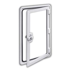 Electronic equipment manufacturing: Dometic LOCKER DOOR - SK4 Locker door frame with lock and keys, 375x305mm (CTS4110 Toilet)