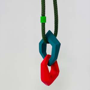 Links Pendant, Military green, teal and fuchsia